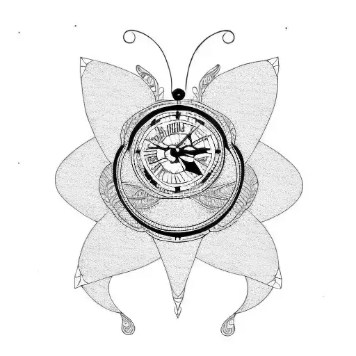 butterfly with clock tattoo design idea