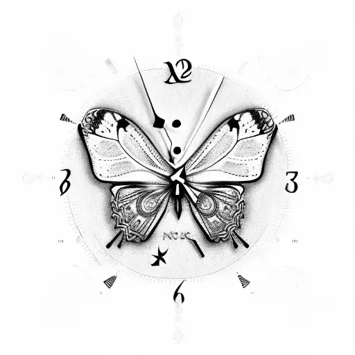 butterfly with clock tattoo design idea