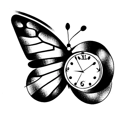 butterfly with clock tattoo design idea