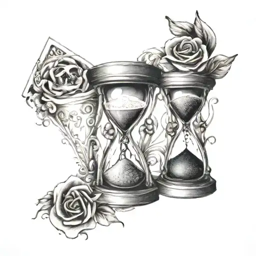 Hourglass with memento vivere at the top and memento mori at the bottom tattoo design idea
