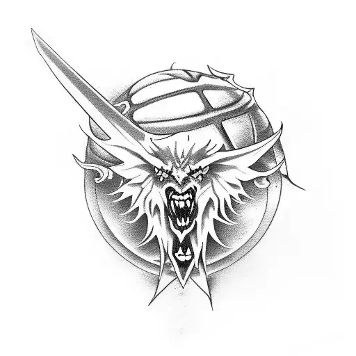 Incorporate the Devil May Cry logo into a basketball jersey design tattoo design idea