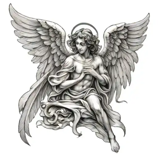 angel with wings in fantasy style tattoo design idea