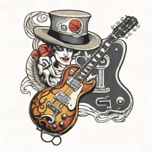 Les Paul guitar with nurses hat hanging off the neck  tattoo design idea