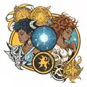 Afrocentric astrology related representing a cohesive theme of a Pieces sun, Aquarius Rising and Taurus Moon. tattoo design idea