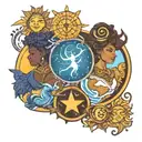 Afrocentric astrology related representing a cohesive theme of a Pieces sun, Aquarius Rising and Taurus Moon. tattoo design idea