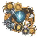 Afrocentric astrology related representing a cohesive theme of a Pieces sun, Aquarius Rising and Taurus Moon. tattoo design idea