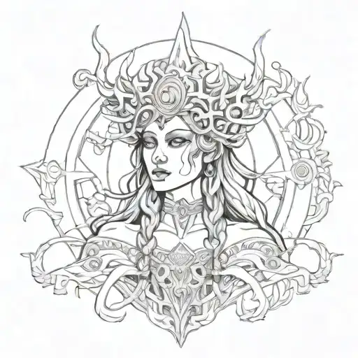 Creepy dark slavic goddess tattoo design idea