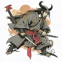 Samurai and shrine  tattoo design idea