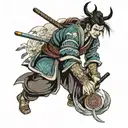 Samurai and shrine  tattoo design idea