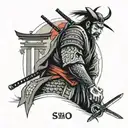 Samurai and shrine  tattoo design idea