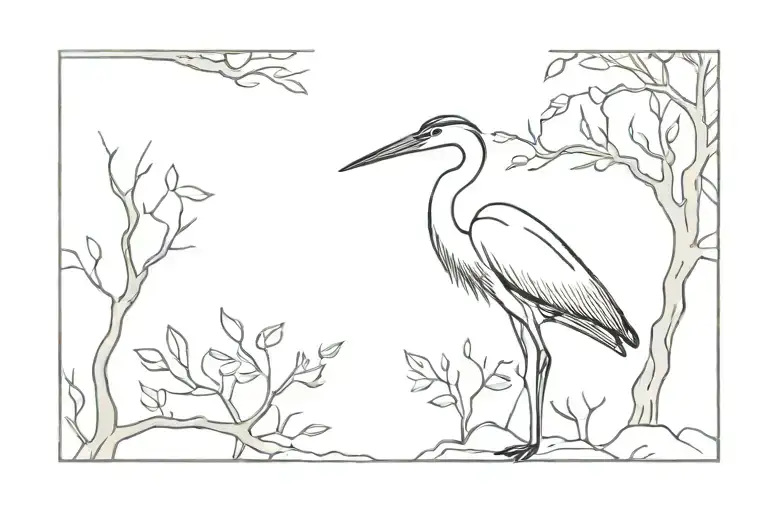 heron and oak tree tattoo design idea