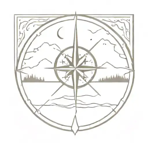 A minimalist tattoo of a silhouette of the Adirondack Mountains with a compass rose incorporated, representing your passion for exploring the great outdoors tattoo design idea