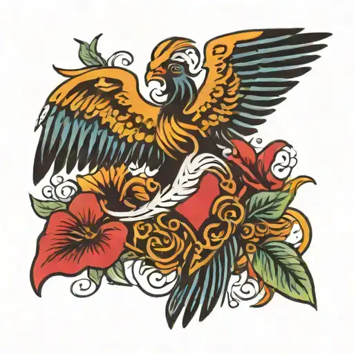 Phoenix bird clutching broken heart tattoo design idea