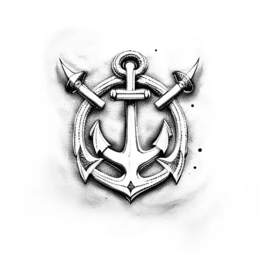 An intricately detailed anchor surrounded on the background a bit with skull and seashells tattoo design idea