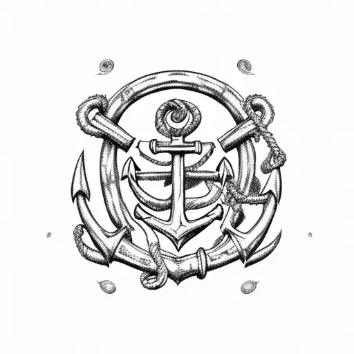 An intricately detailed anchor surrounded by delicate seashells and a skull, and boat tattoo design idea