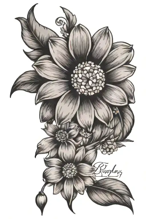 daisy flower and diamond birthstone with the name Rigley Grace tattoo design idea