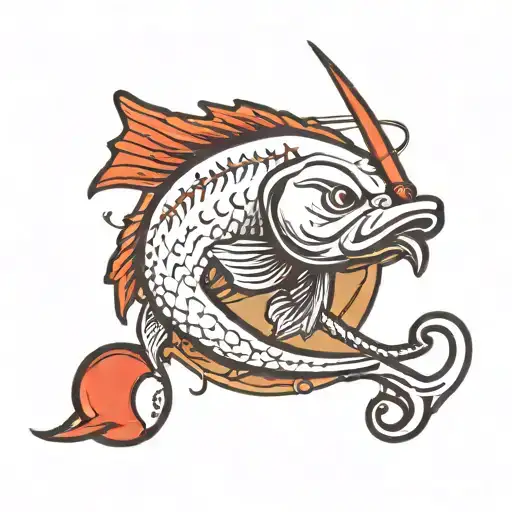 Fish hook with baseball seems in it  tattoo design idea