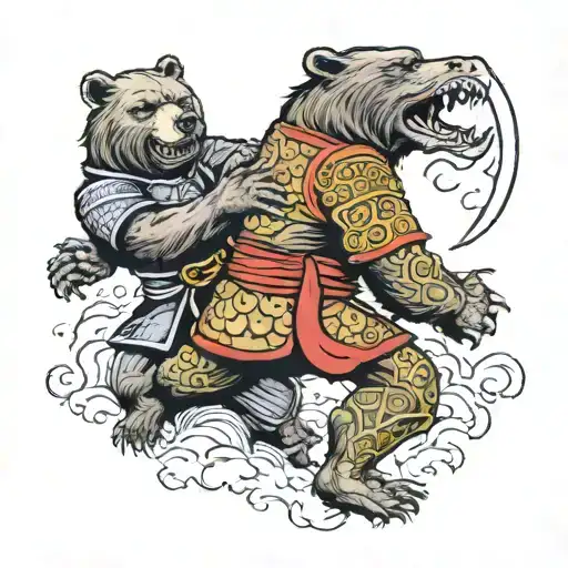 bear fighting medieval knight tattoo design idea