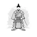 A samurai standing in front of a traditional Japanese village tattoo design idea