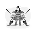 A samurai standing in front of a traditional Japanese village tattoo design idea