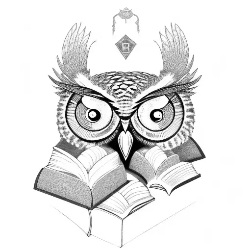owl with books tattoo design idea