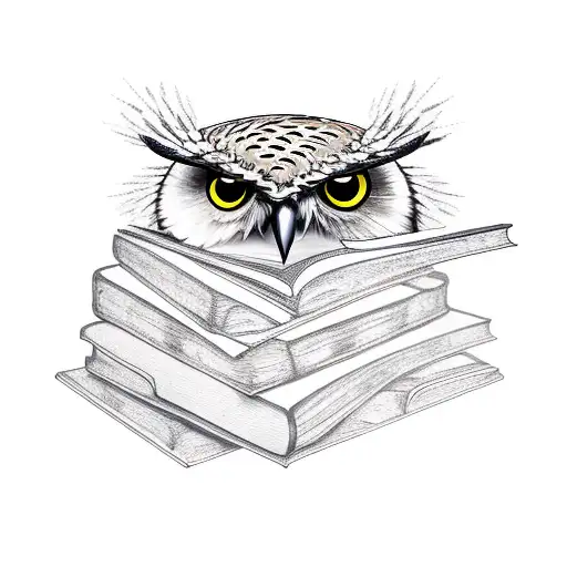 owl with books tattoo design idea