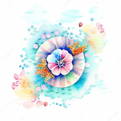 watercolour ocean theme with flowers tattoo design idea