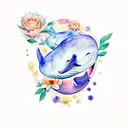 watercolour whales theme with flowers tattoo design idea