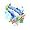 watercolour whales theme with flowers tattoo design idea