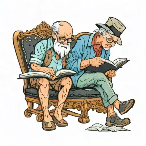 grandfather and grandson reading book tattoo design idea