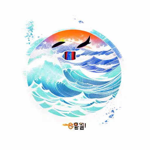Ocean Wave, orca, stripes of korean flag tattoo design idea