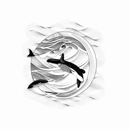 Ocean Wave, orca, stripes of korean flag tattoo design idea