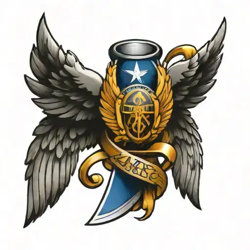 Angel wing mixed with us air force logo intertwined tattoo design idea