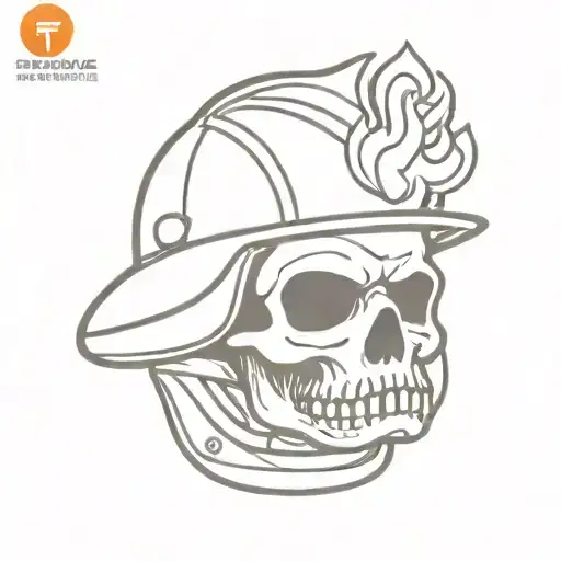 burning skull with firefighter helmet tattoo design idea