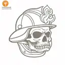 burning skull with firefighter helmet tattoo design idea