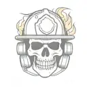 burning skull with firefighter helmet tattoo design idea