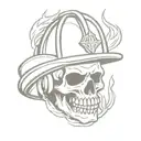 burning skull with firefighter helmet tattoo design idea