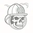 burning skull with firefighter helmet tattoo design idea