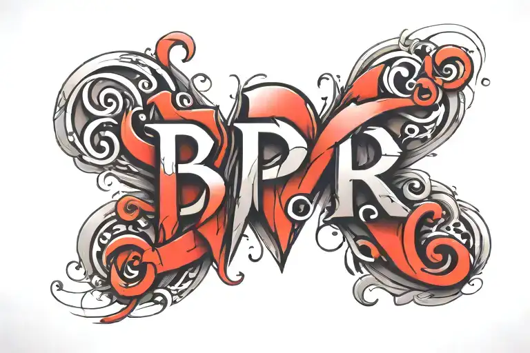 Letters B R R in a heart shape tattoo design idea