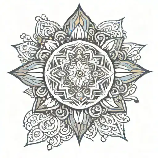 An intricate mandala design incorporating elements of meditation and hearts tattoo design idea