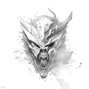 cavaleiro das sombras com asas de demônio empunhando uma espada flamejante  tattoo design idea