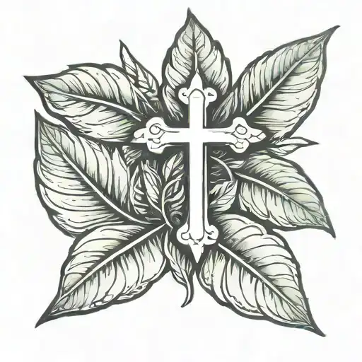 laurel leaf with cross under it tattoo design idea