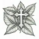 laurel leaf with cross under it tattoo design idea