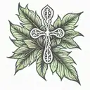 laurel leaf with cross under it tattoo design idea