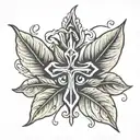 laurel leaf with cross under it tattoo design idea