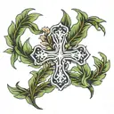 laurel wreath with cross under it tattoo design idea