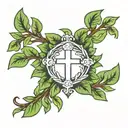 laurel wreath with cross under it tattoo design idea