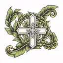 laurel wreath with cross under it tattoo design idea