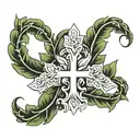 laurel wreath with cross under it tattoo design idea