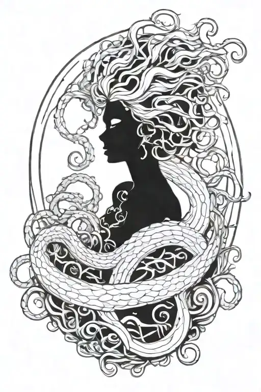 sea witch with tentacles popping thru a circle tattoo design idea